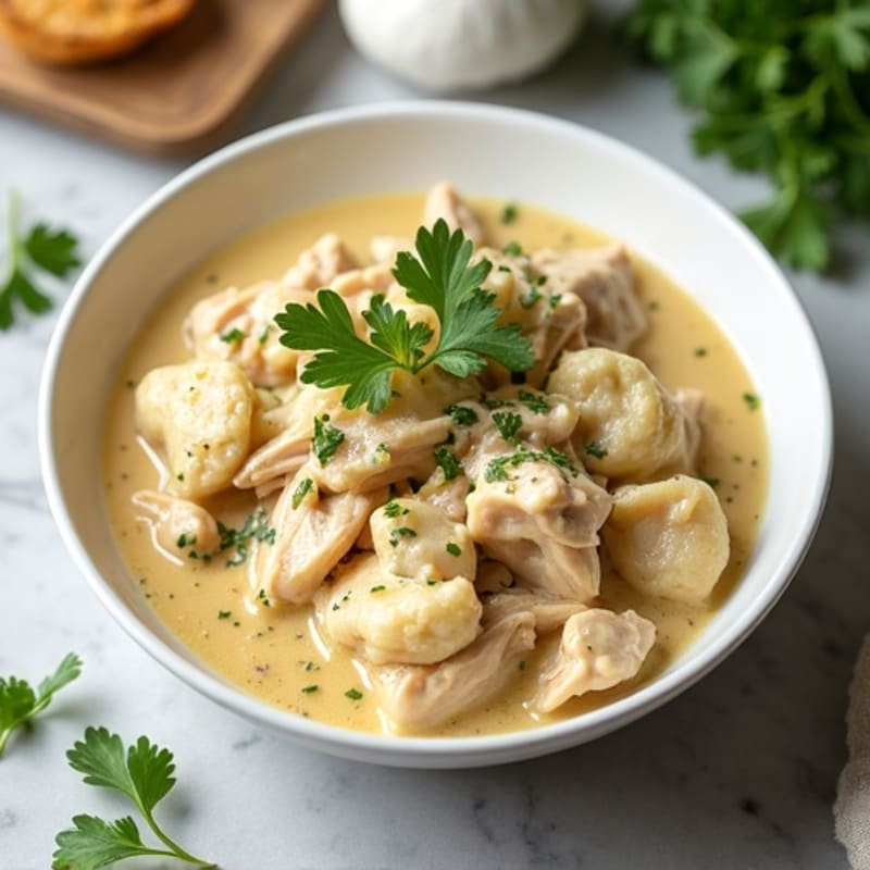 Healthy Creamy Chicken and Fluffy Dumplings