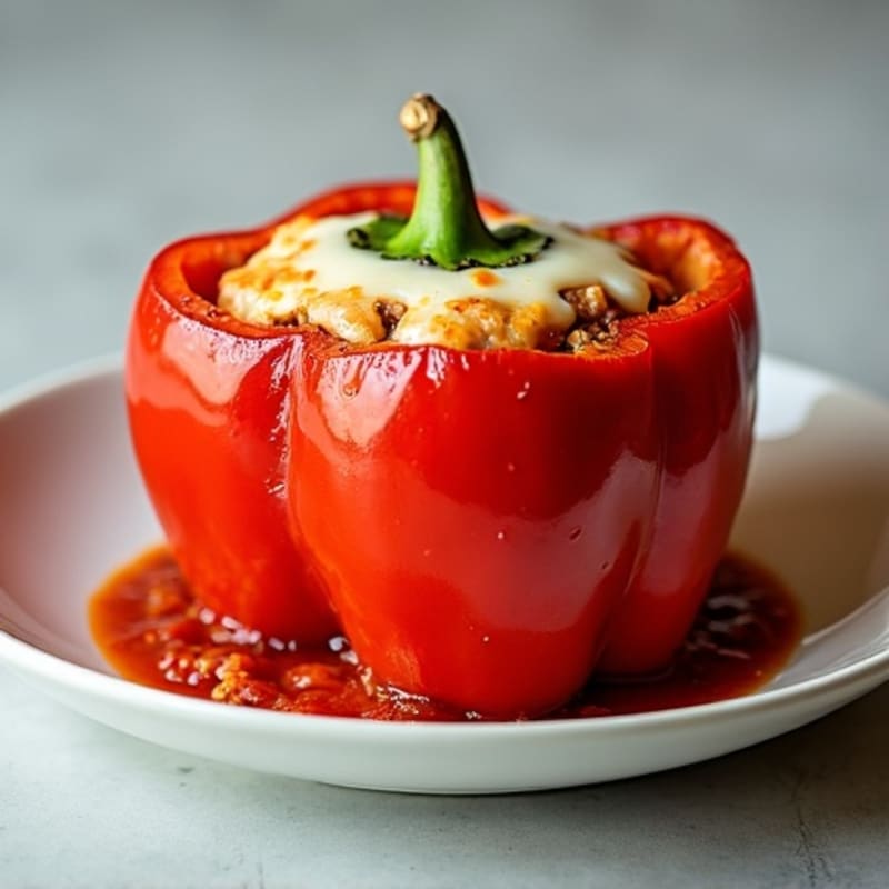 Roasted Stuffed Bell Peppers with Lean Turkey Pepperoni and Melty Mozzarella