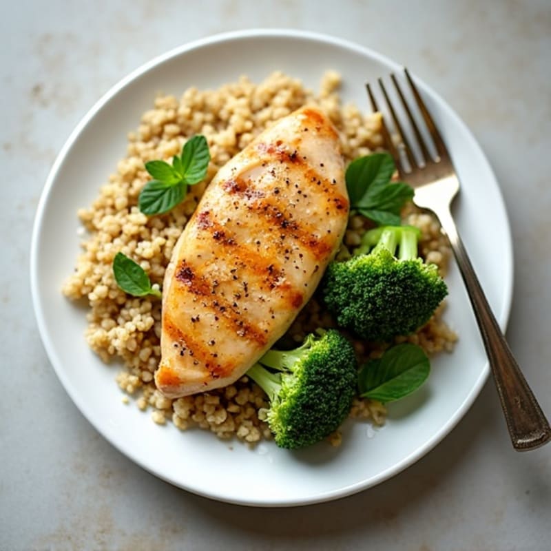 Grilled Chicken Breast with Quinoa and Roasted Broccoli
