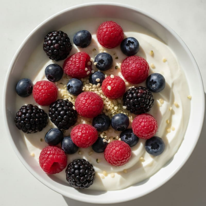 Silky Greek Yogurt with Protein Powder and Fresh Berries