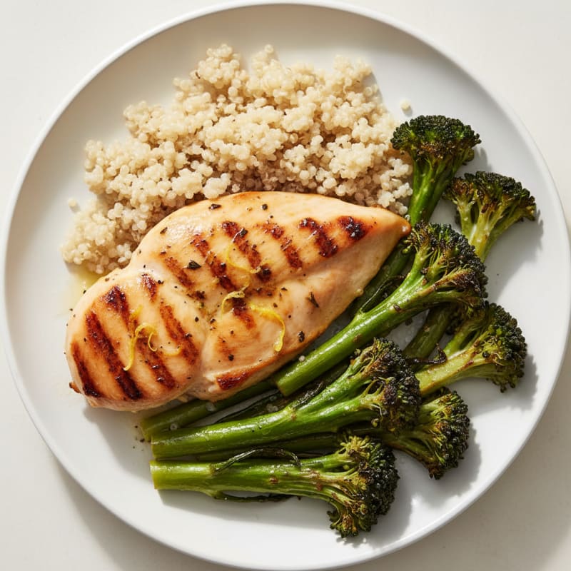 Grilled Chicken Breast with Quinoa and Roasted Broccoli