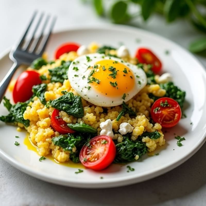 Egg White and Spinach Scramble with Feta and Roasted Tomatoes