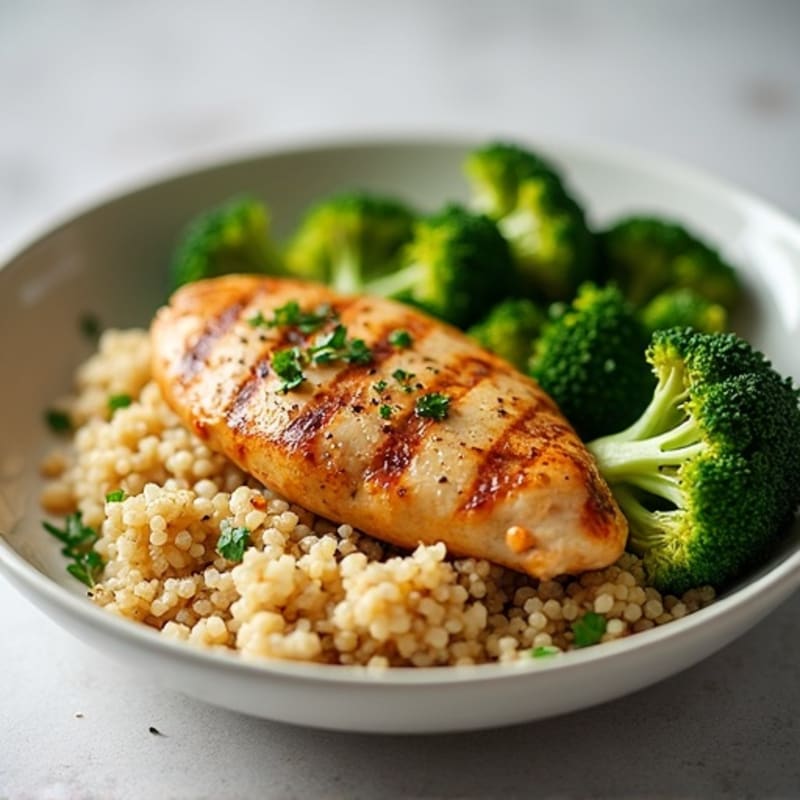 Grilled Chicken Breast with Quinoa and Roasted Broccoli