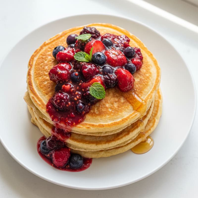 Fluffy Buttermilk Pancakes with Berry Compote