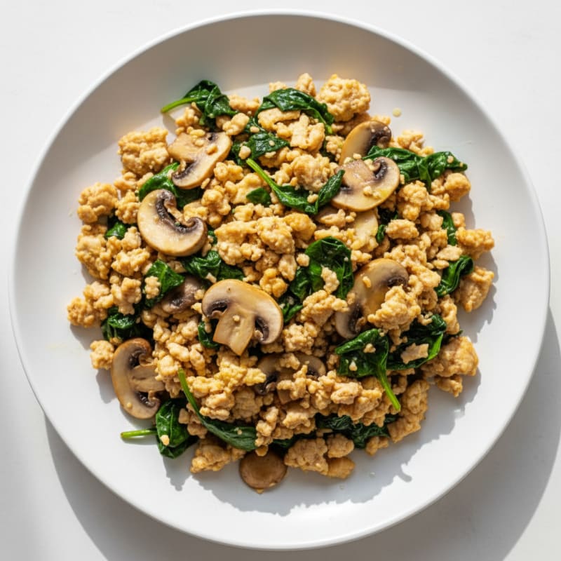 Egg White and Turkey Spinach Scramble with Sautéed Mushrooms