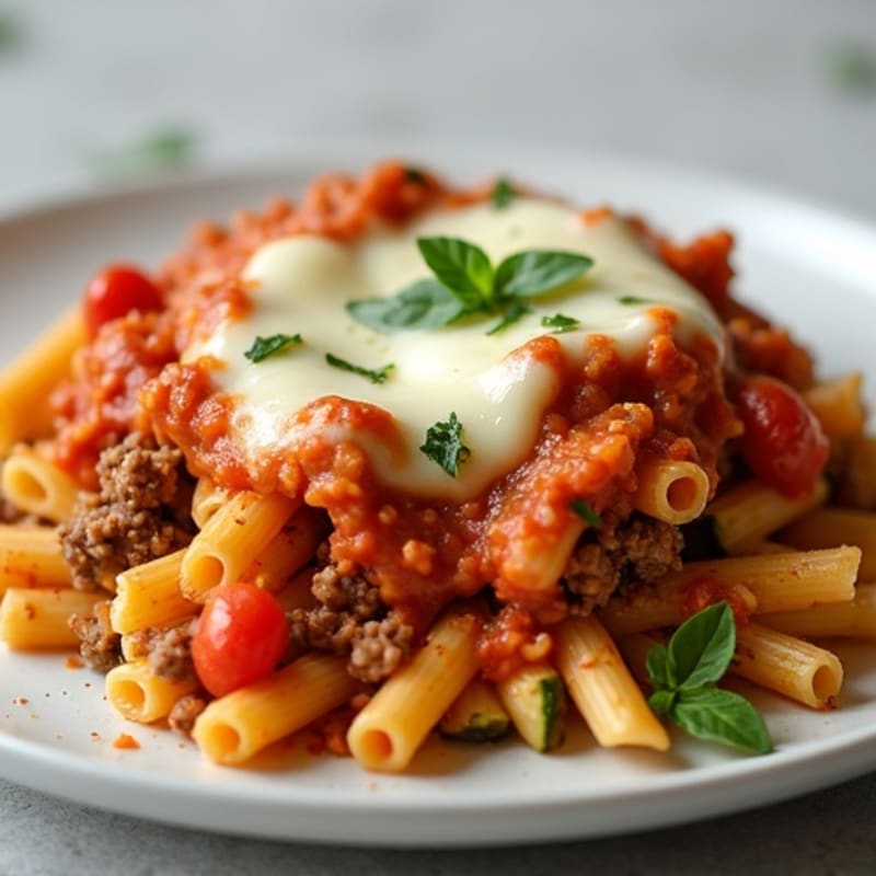 Hearty Baked Ziti with Lean Ground Beef and Roasted Zucchini
