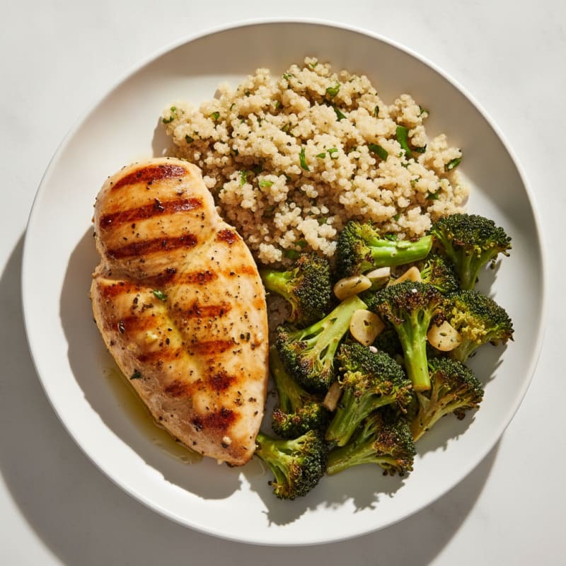Grilled Chicken Breast with Roasted Broccoli and Quinoa
