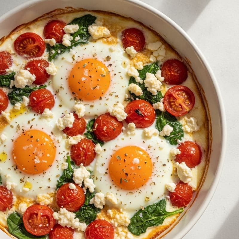 Baked Eggs with Roasted Tomatoes and Feta