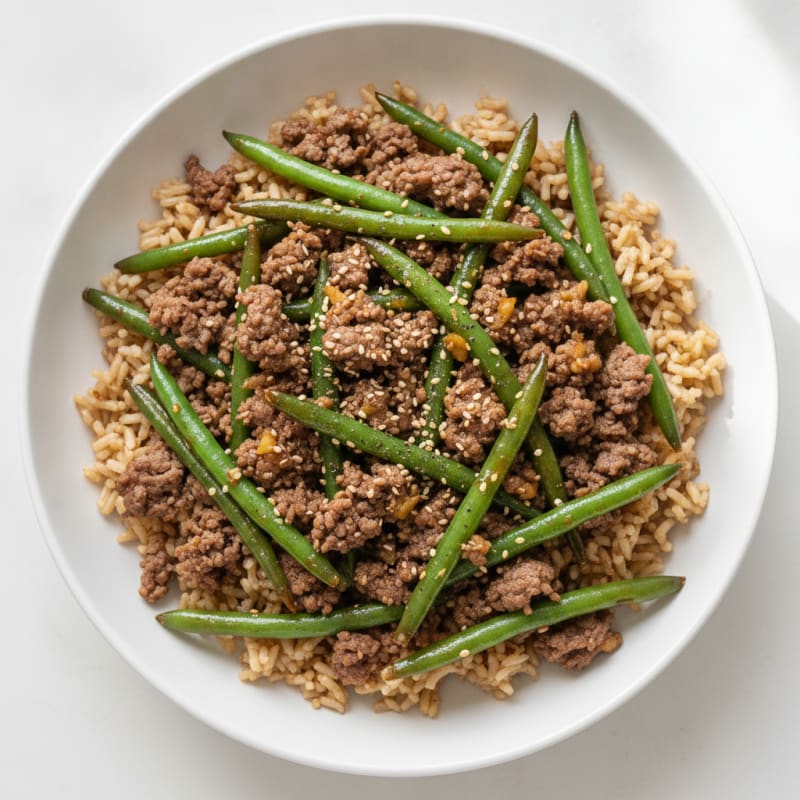 Ground Beef and Green Bean Rice Bowl