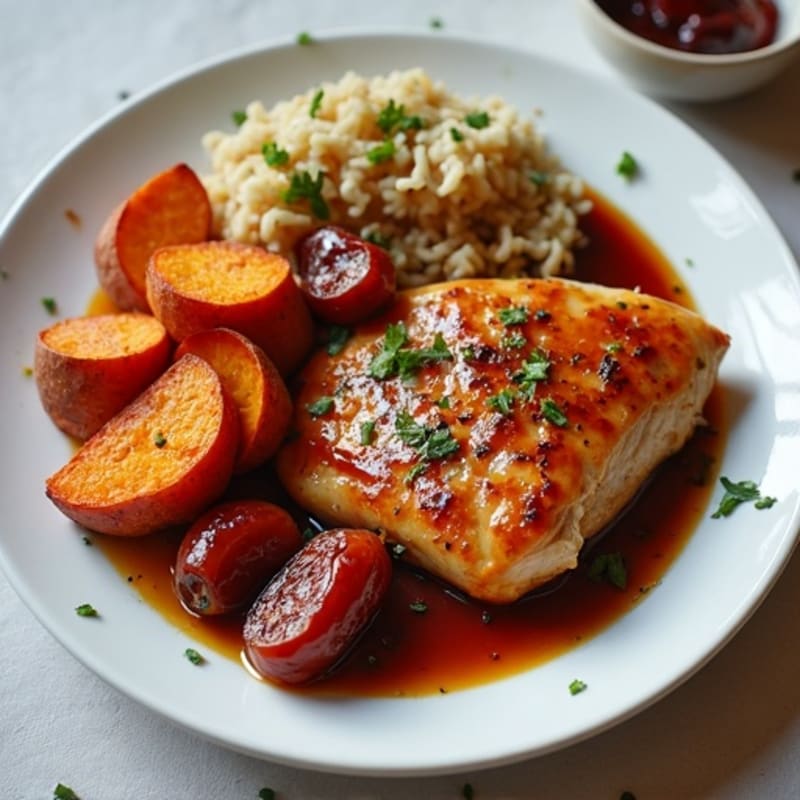 Sticky Date Glazed Chicken with Roasted Sweet Potatoes