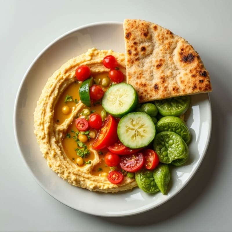 Creamy Hummus with Fresh Vegetables and Warm Whole Grain Pita