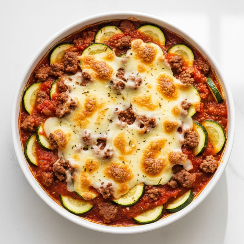 Creamy Mozzarella Beef Zucchini Bake