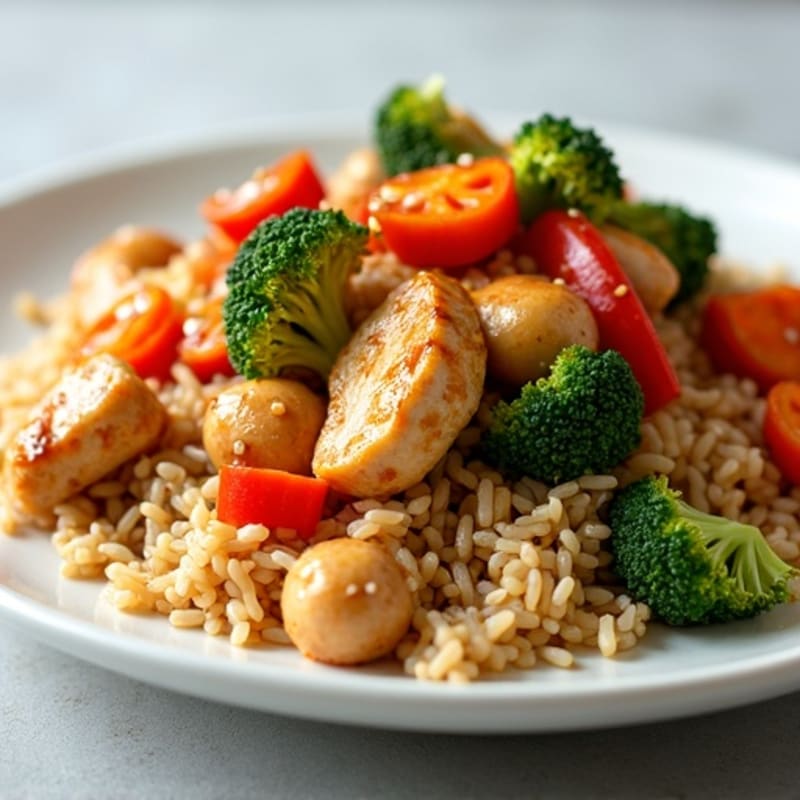 Chicken Stir-Fried Brown Rice with Crispy Vegetables