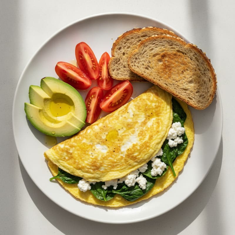 Egg White Spinach Omelet with Cottage Cheese and Fresh Tomatoes