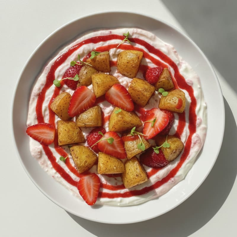 Strawberry Protein Yogurt with Whey and Chopped Baked Potato