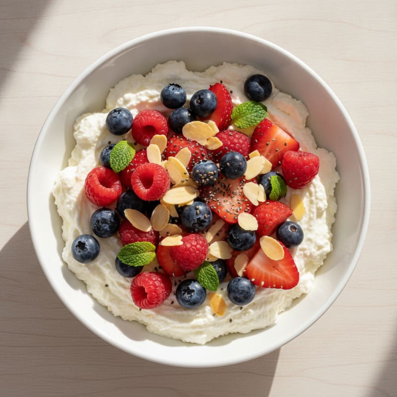 Greek Yogurt Protein Bowl with Mixed Berries and Almonds