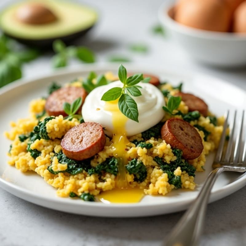Egg White and Turkey Sausage Scramble with Spinach