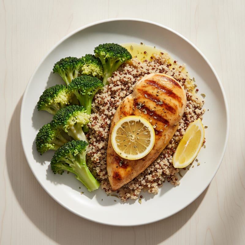 Grilled Chicken Breast with Quinoa and Steamed Broccoli