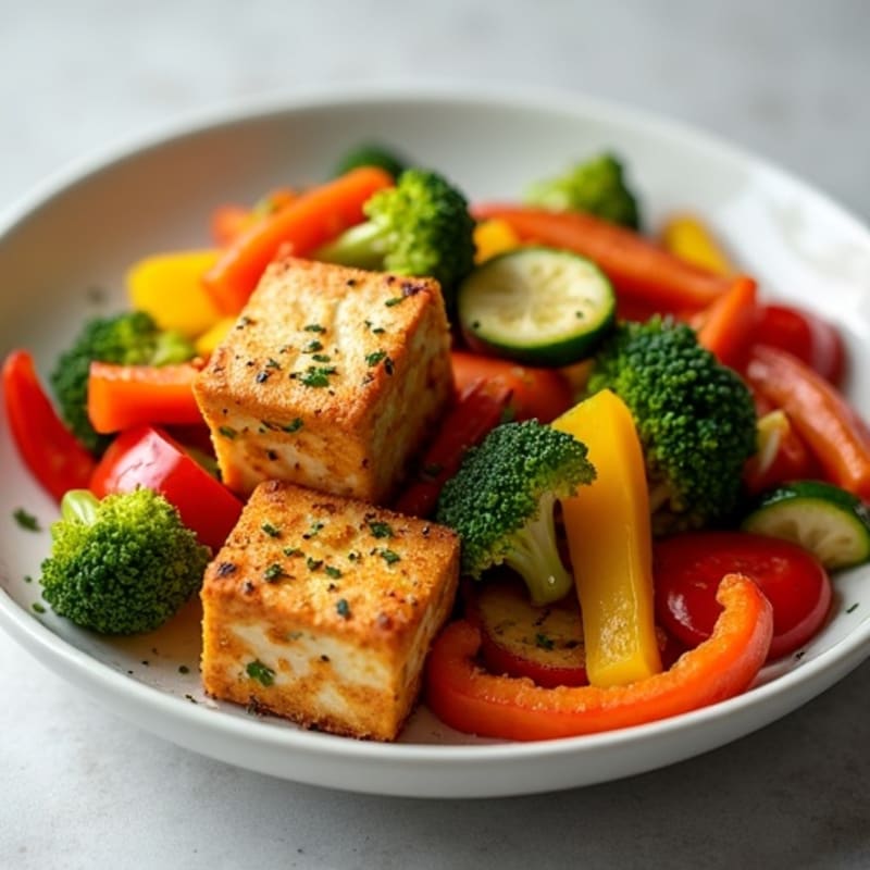 Crispy Baked Tofu with Roasted Rainbow Vegetables