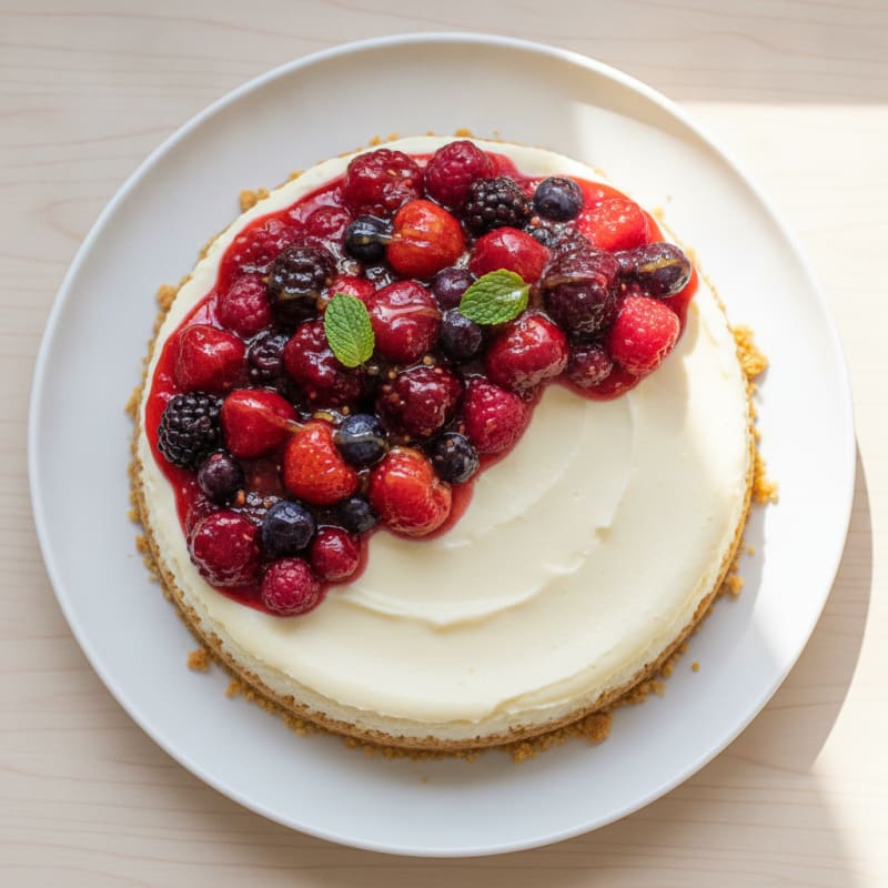 Silky Protein Cheesecake with Greek Yogurt and Mixed Berries