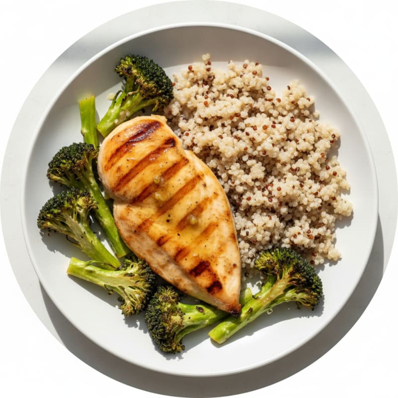 Grilled Chicken Breast with Quinoa and Roasted Broccoli
