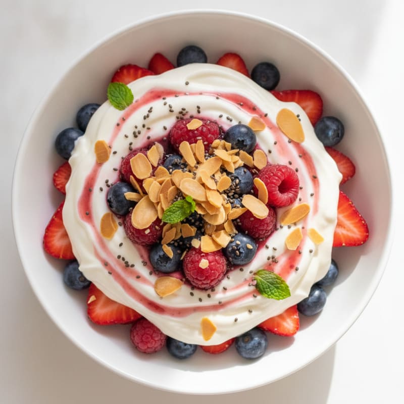 Greek Yogurt Protein Parfait with Mixed Berries and Almonds