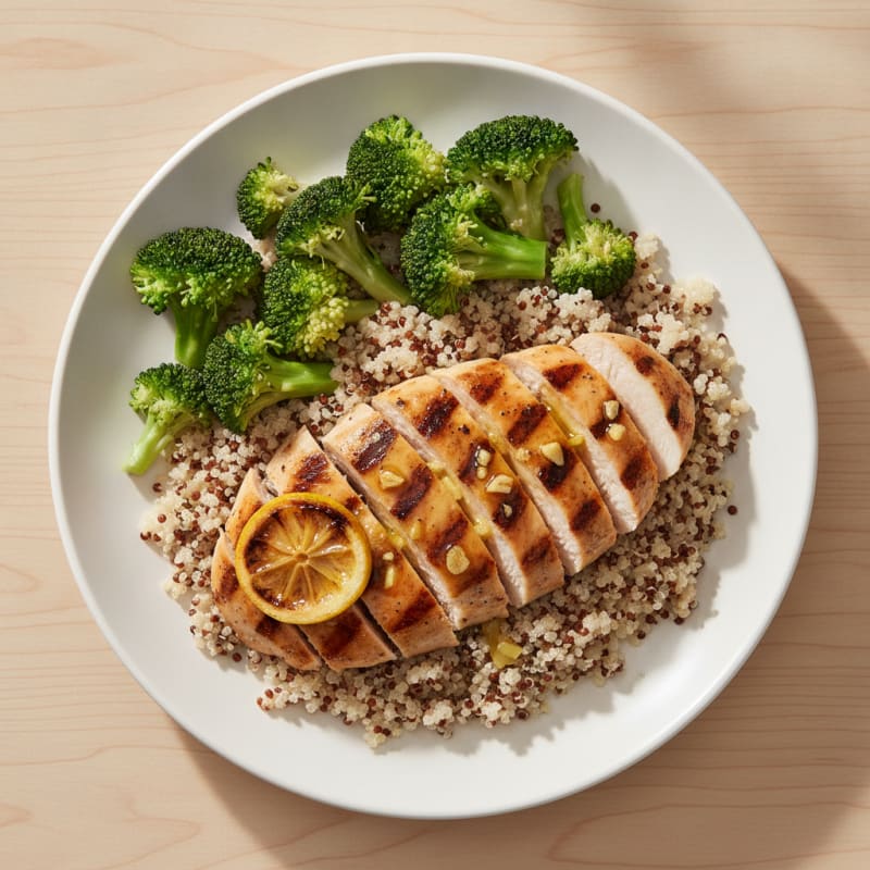 Grilled Chicken Breast with Quinoa and Steamed Broccoli