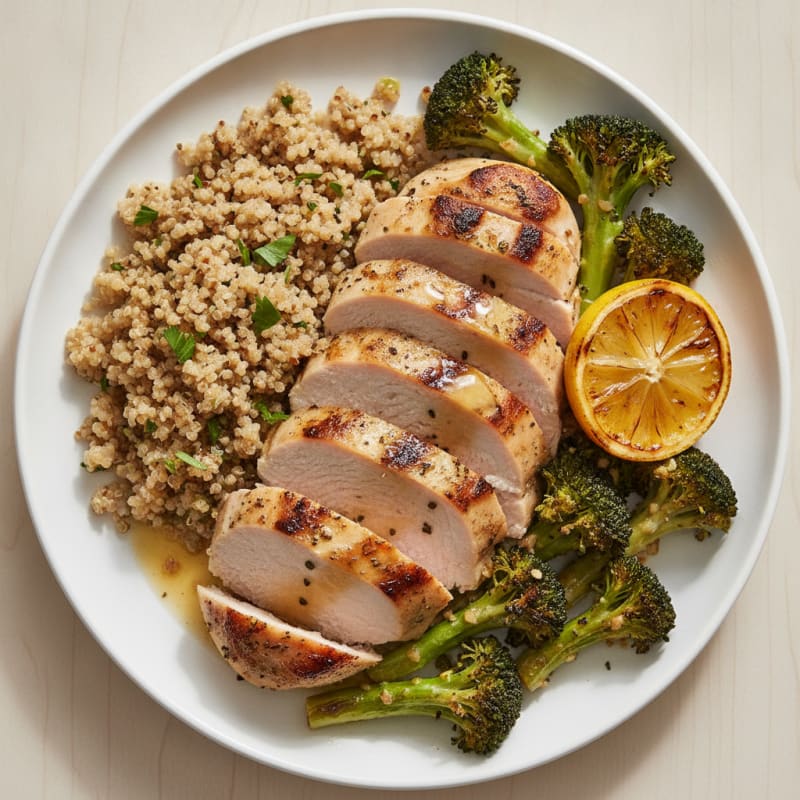 Grilled Turkey Breast with Roasted Broccoli and Quinoa