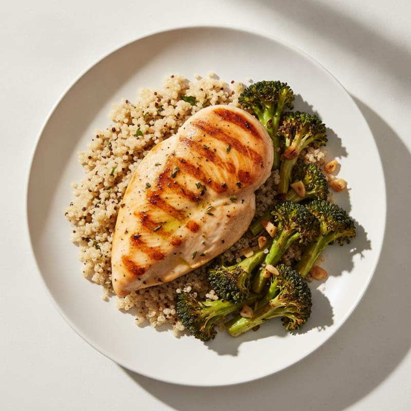 Grilled Chicken Breast with Quinoa and Roasted Broccoli