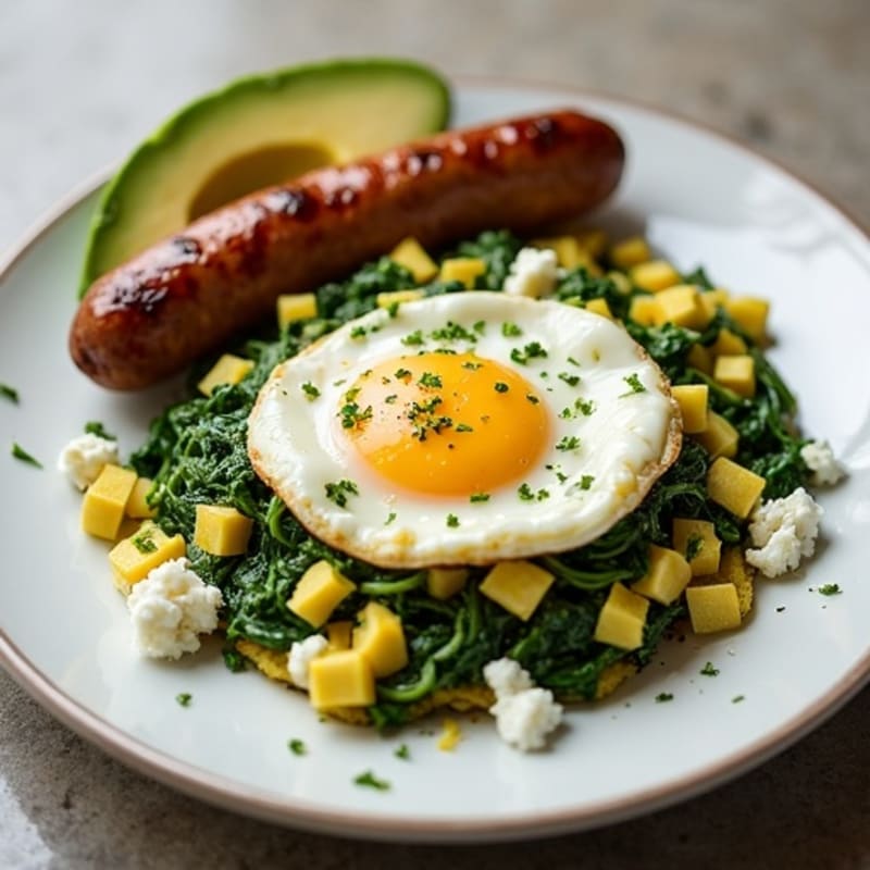 Egg White Spinach Scramble with Grilled Turkey Sausage