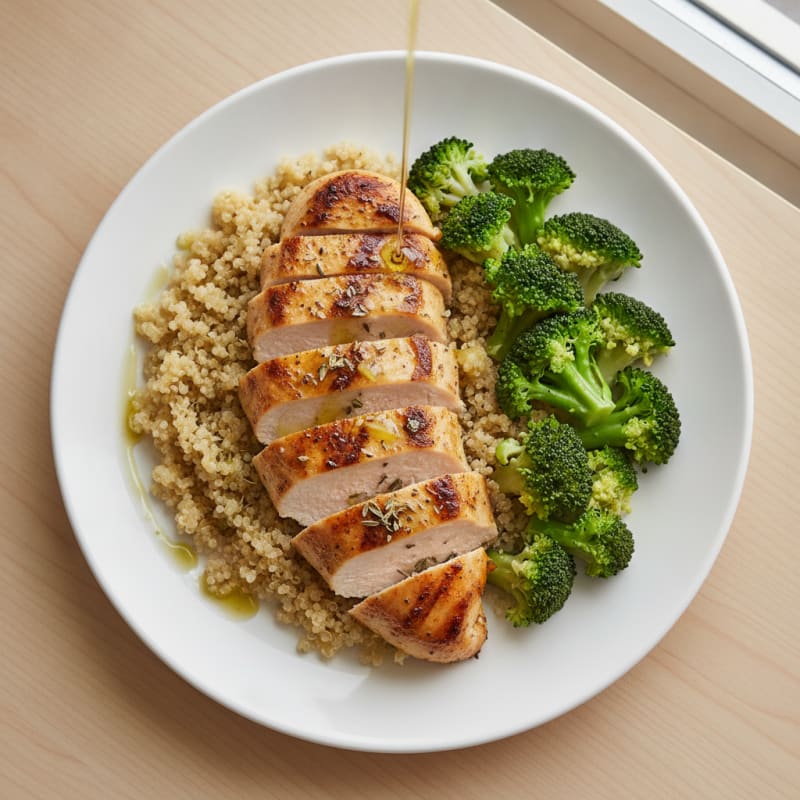 Grilled Chicken Breast with Quinoa and Steamed Broccoli