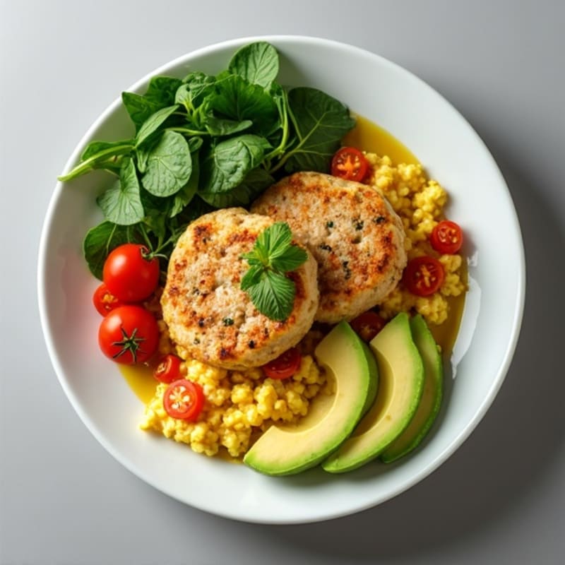 Egg White Scramble with Turkey Sausage and Sautéed Spinach