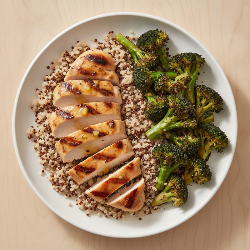 Grilled Chicken Breast with Quinoa and Roasted Broccoli
