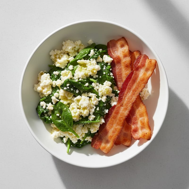 Cottage Cheese Scramble with Spinach and Turkey Bacon