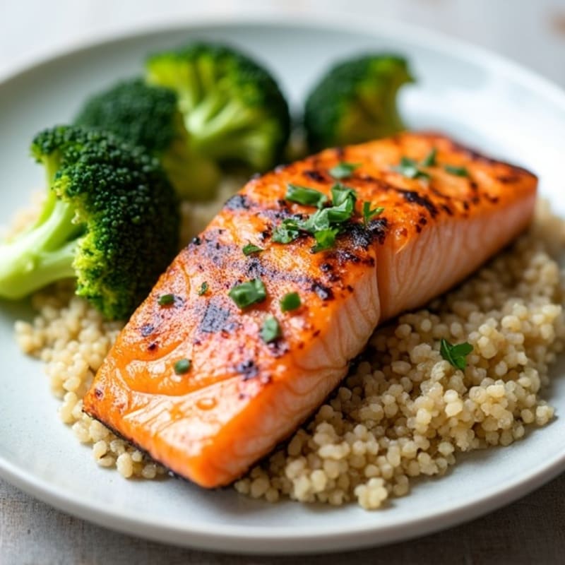 Grilled Salmon Fillet with Quinoa and Roasted Broccoli