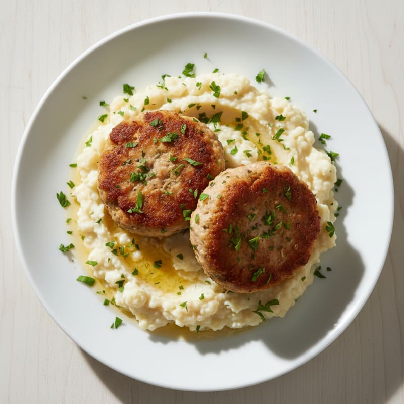 Seared Turkey Patties with Garlic Cauliflower Mash