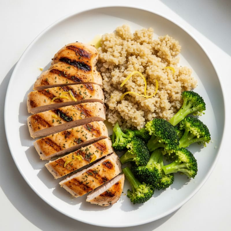 Grilled Chicken Breast with Quinoa and Steamed Broccoli