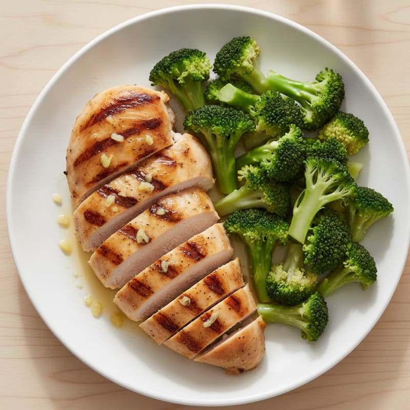 Lemon Garlic Grilled Chicken Breast with Steamed Broccoli