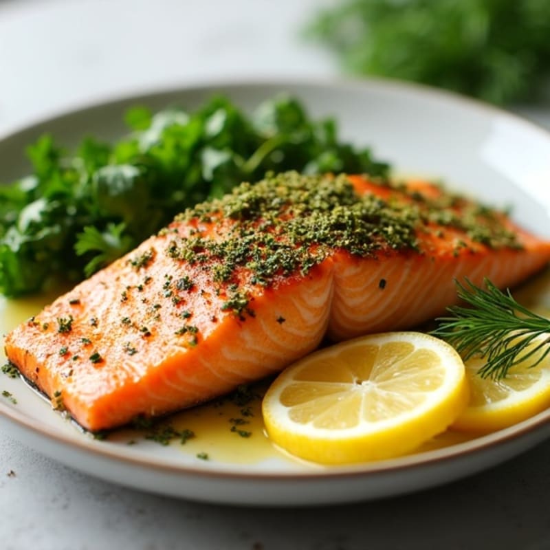 Herb-Crusted Pan Seared Salmon with Lemon