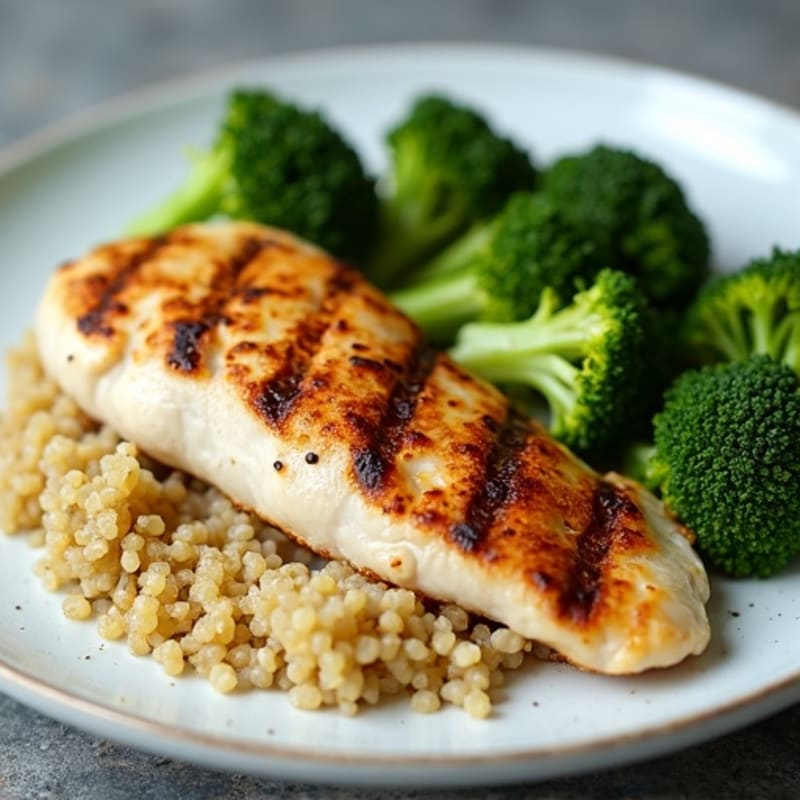 Grilled Chicken Breast with Roasted Broccoli and Quinoa
