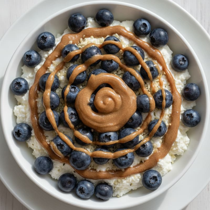 Cottage Cheese Berry Bowl with Hemp Seeds and Almond Butter