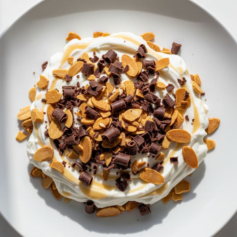 Greek Yogurt Protein Parfait with Almonds and Dark Chocolate Shavings
