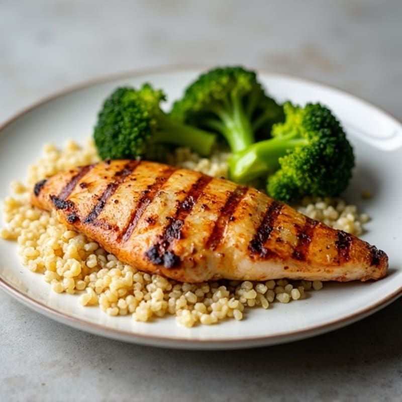 Grilled Chicken Breast with Quinoa and Roasted Broccoli