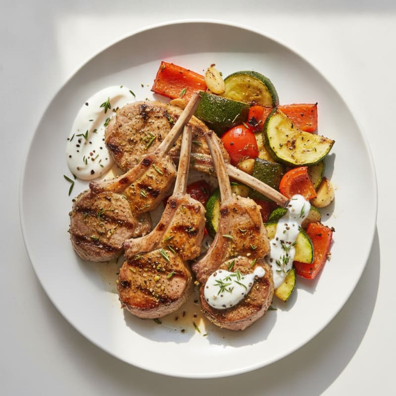 Grilled Herb Lamb Chops with Roasted Vegetables