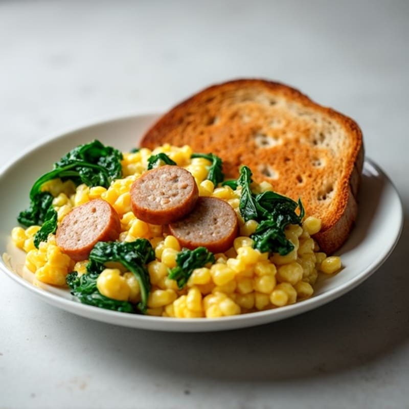 Egg White and Turkey Sausage Scramble with Sautéed Spinach