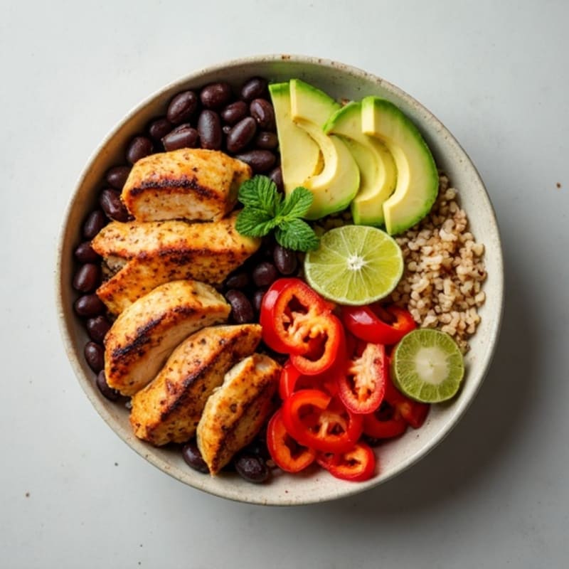 Spiced Chicken Burrito Bowl with Black Beans and Fresh Avocado