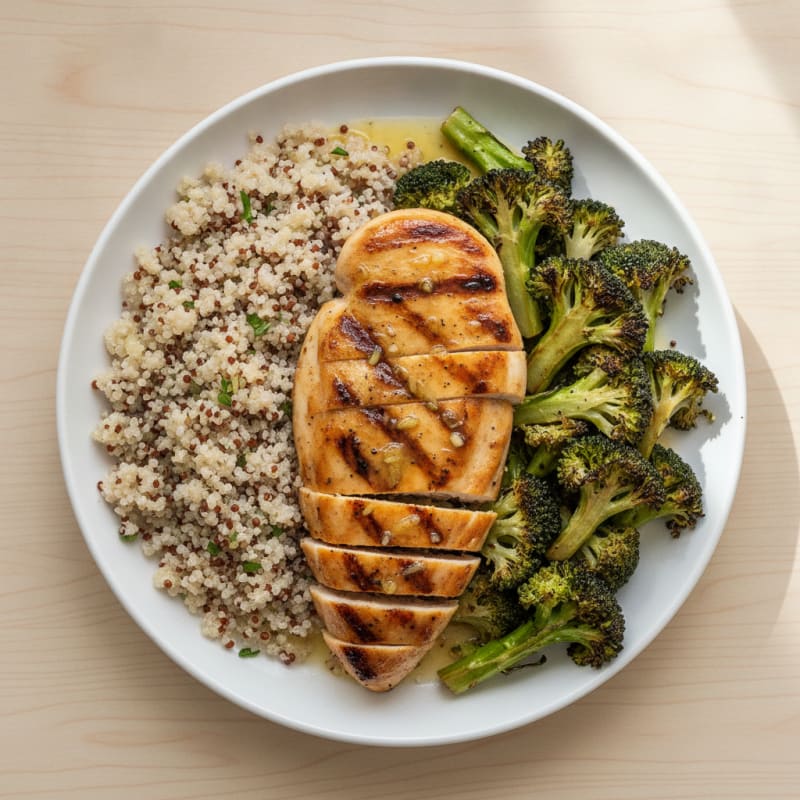 Grilled Chicken Breast with Roasted Broccoli and Quinoa