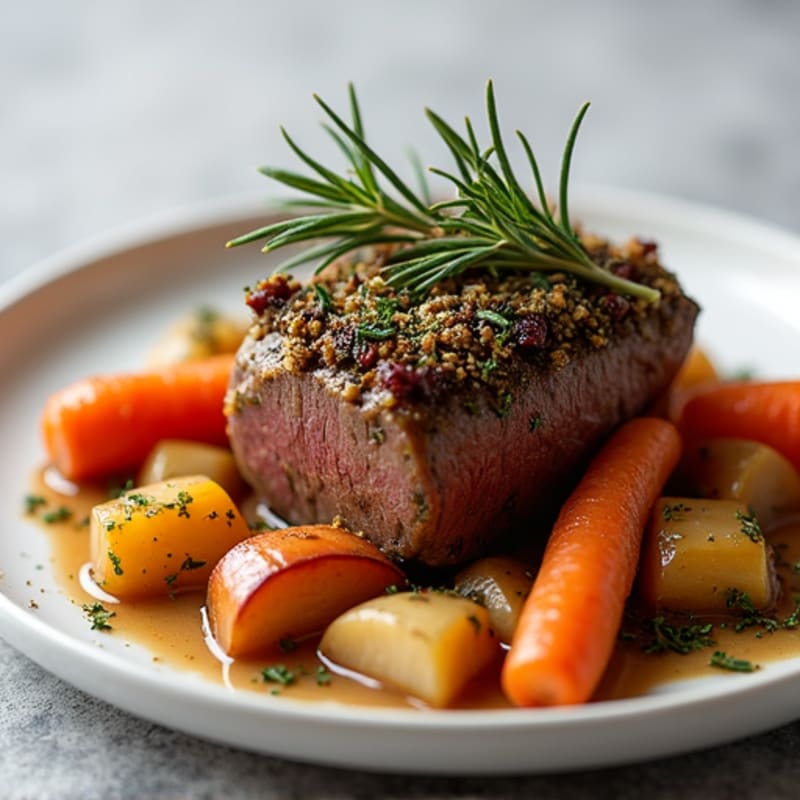 Herb-Crusted Tender Pot Roast with Root Vegetables