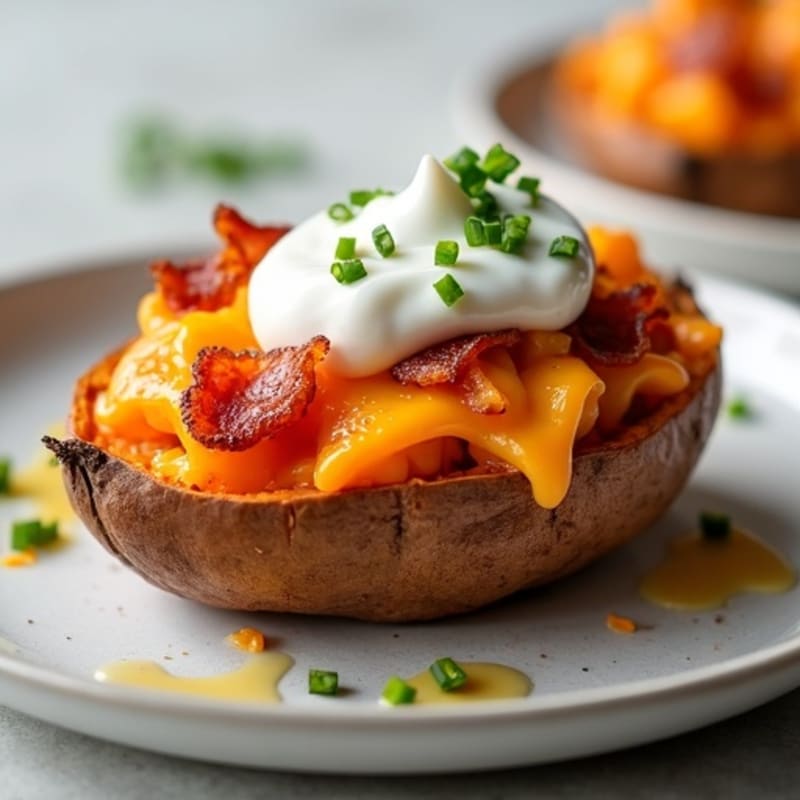 Crispy Bacon-Cheddar Twice Baked Sweet Potatoes