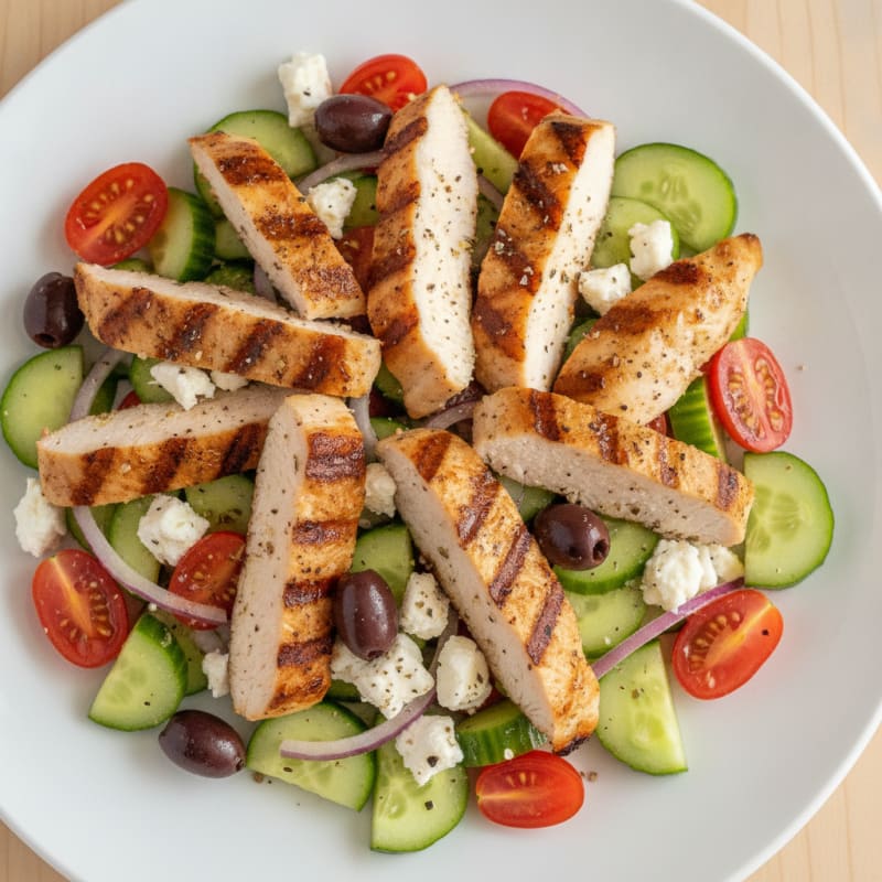 Classic Feta and Olive Salad with Grilled Chicken